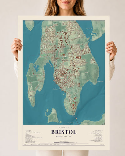Bristol, Rhode Island map print, 24" x 36", Archival Matte Print