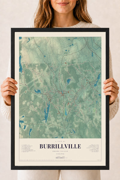 Burrillville, Rhode Island map print, 18" x 24", W/ Black Ayous Wood Frame
