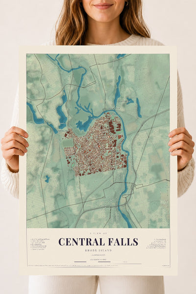 Central Falls, Rhode Island map print, 18" x 24", Archival Matte Print