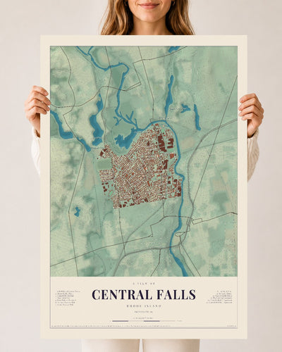 Central Falls, Rhode Island map print, 24" x 36", Archival Matte Print