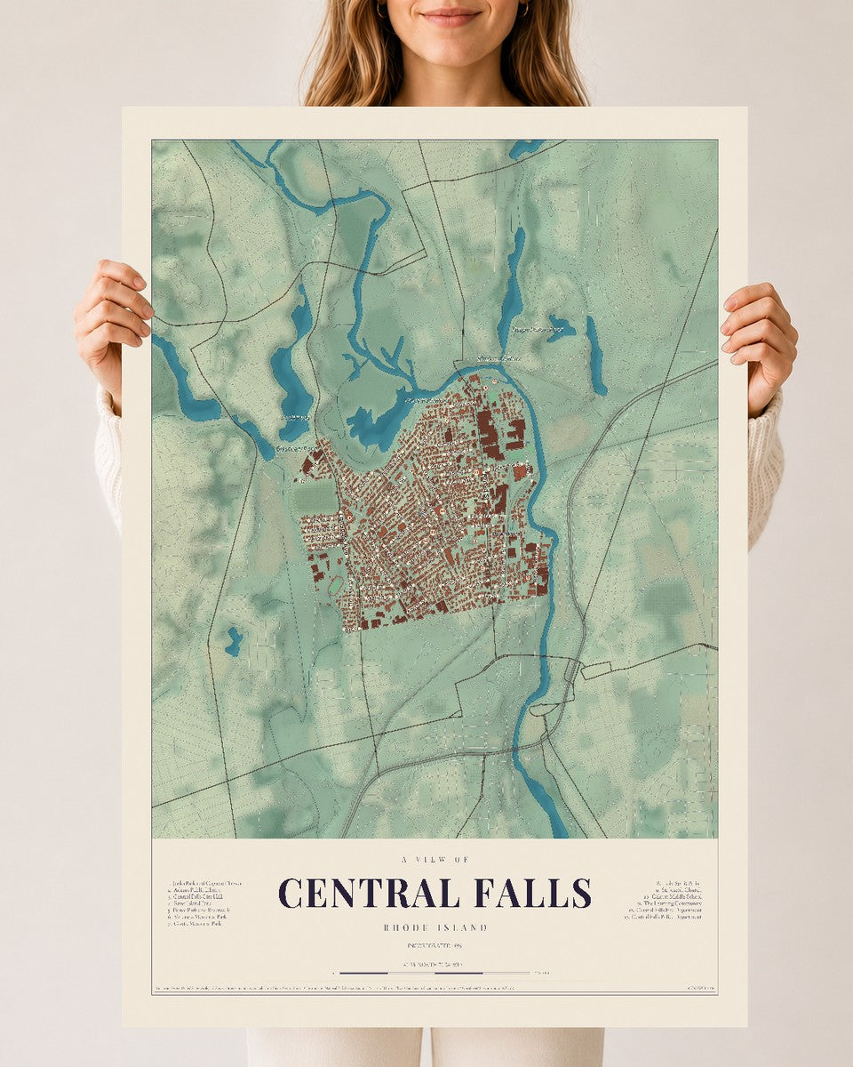Central Falls, Rhode Island map print, 24" x 36", Archival Matte Print