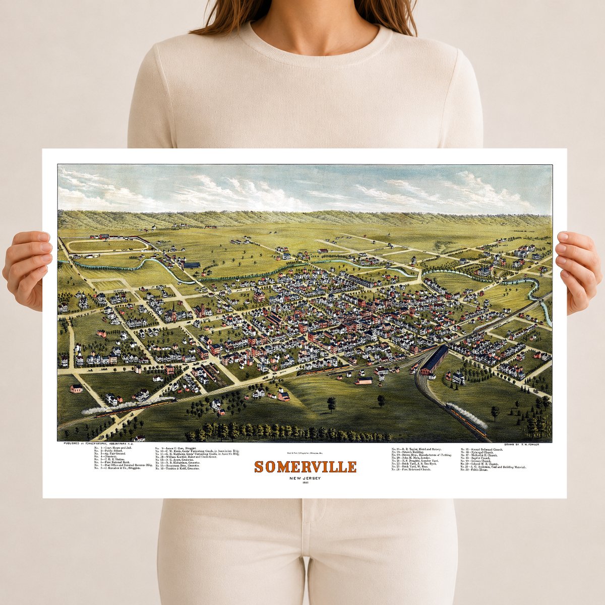 1882 Somerville, NJ Map | Vintage Bird’s-Eye View