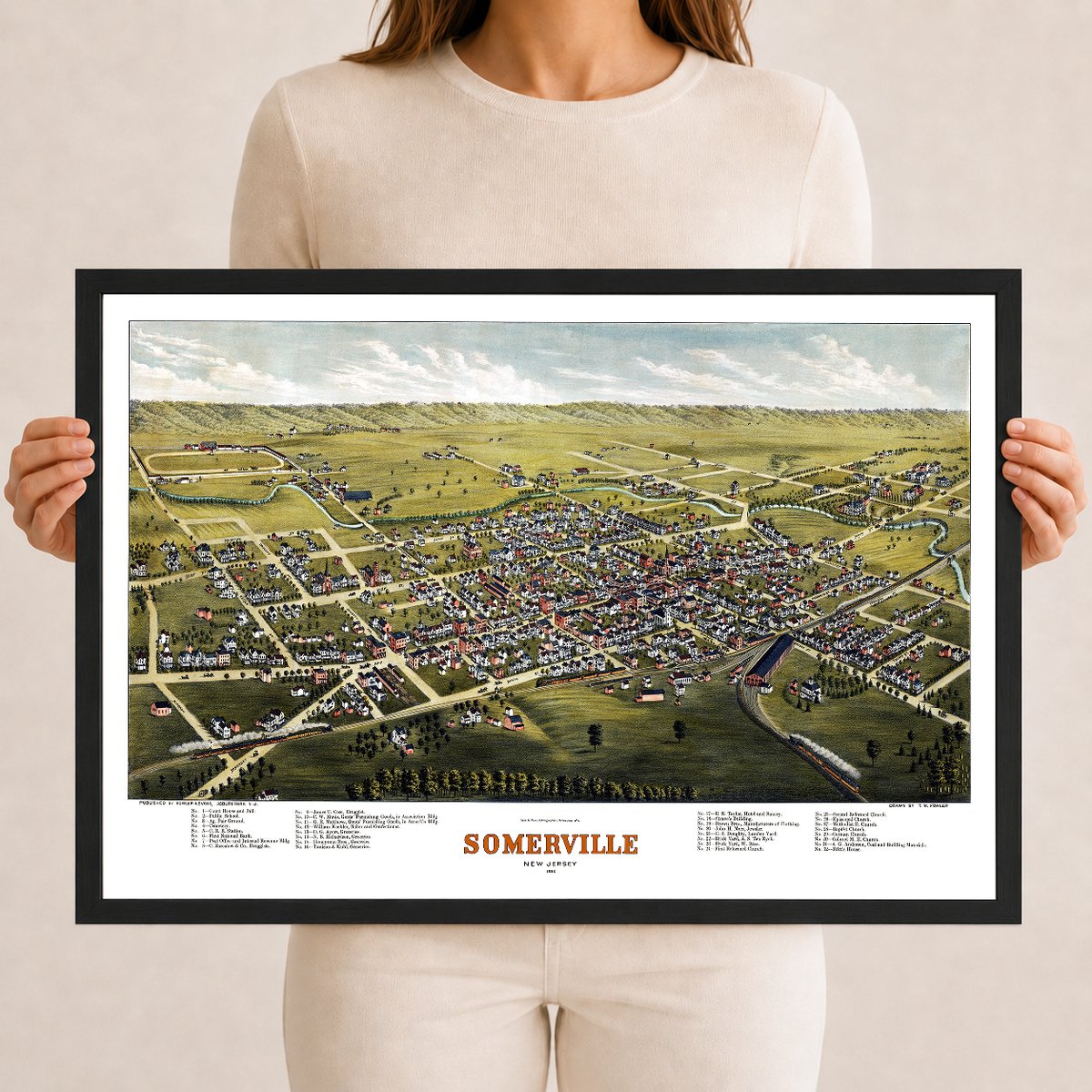 1882 Somerville, NJ Map | Vintage Bird’s-Eye View