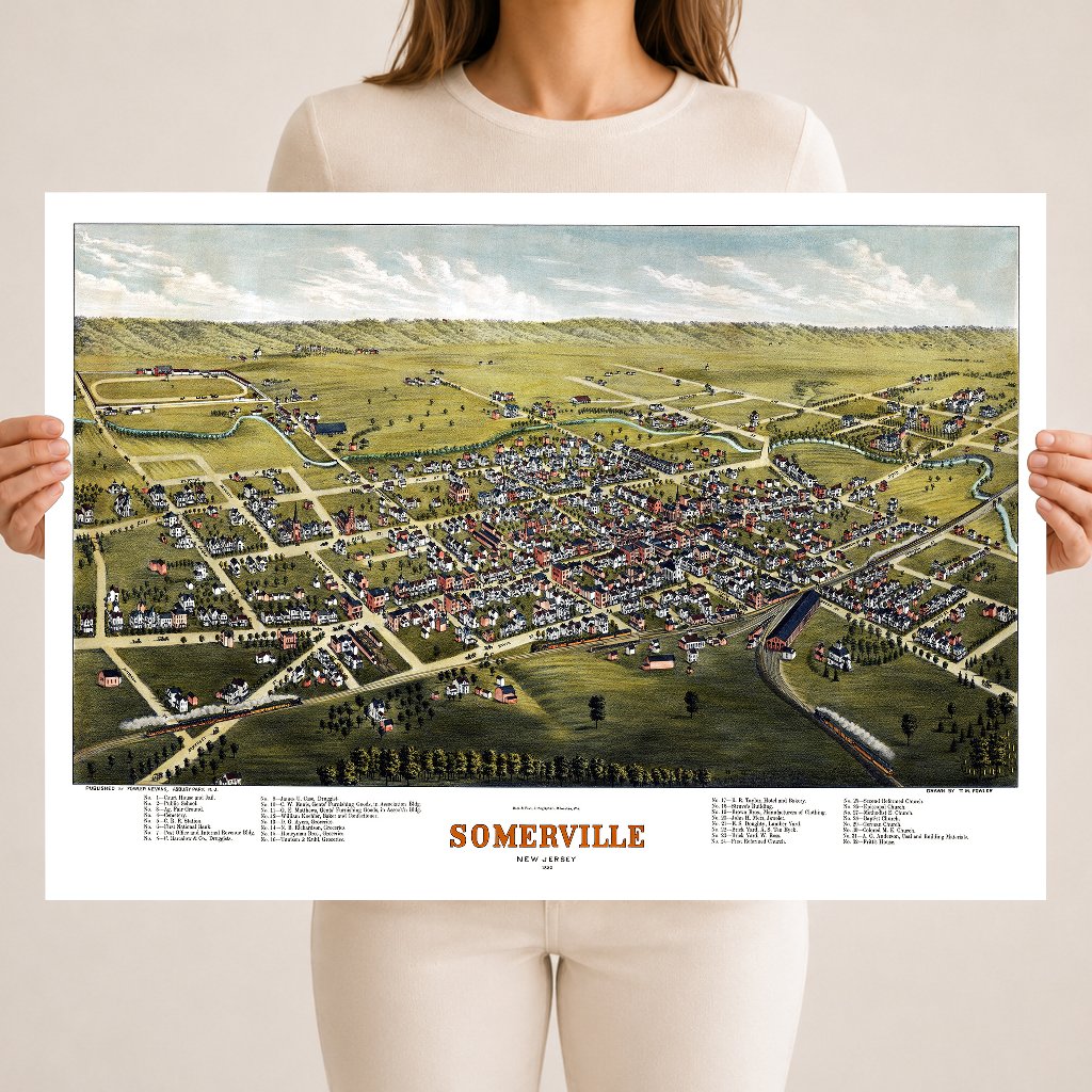 1882 Somerville, NJ Map | Vintage Bird’s-Eye View