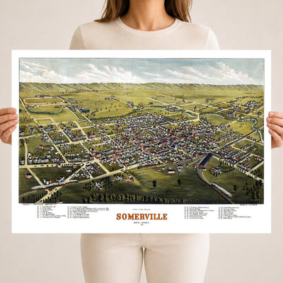 1882 Somerville, NJ Map | Vintage Bird’s-Eye View
