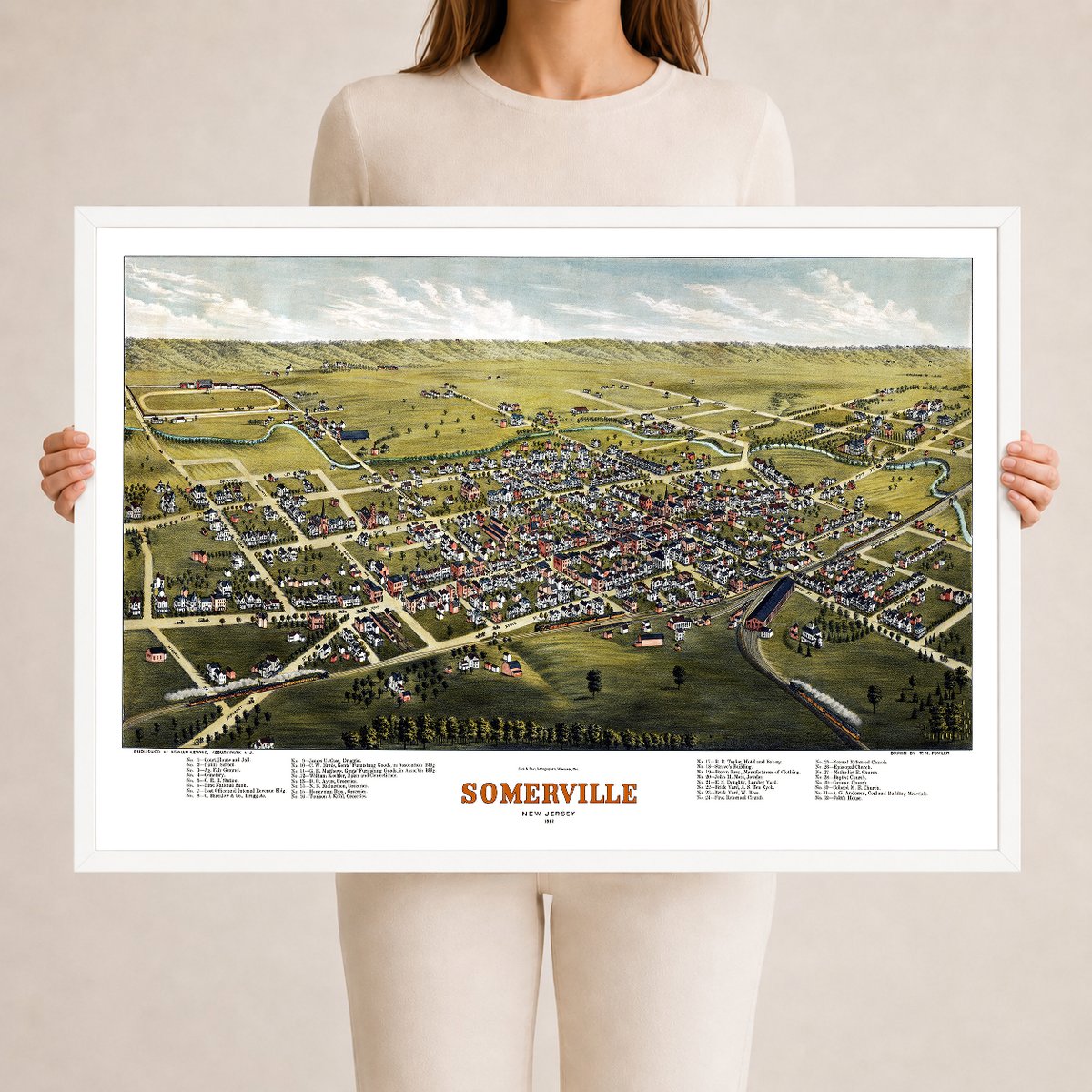 1882 Somerville, NJ Map | Vintage Bird’s-Eye View