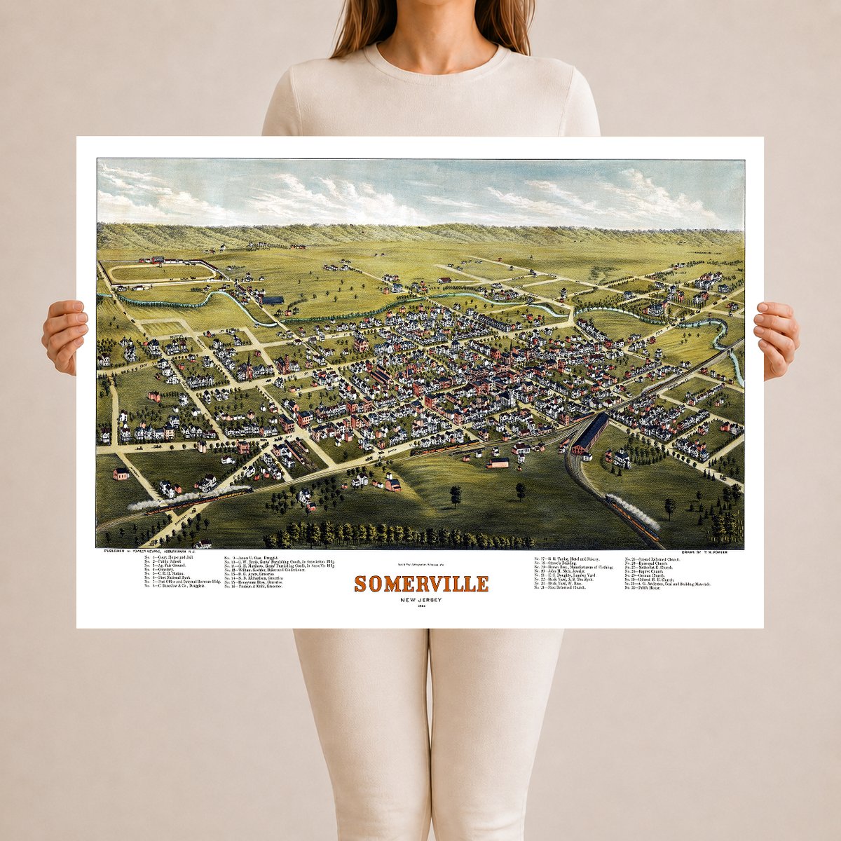 1882 Somerville, NJ Map | Vintage Bird’s-Eye View