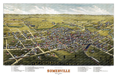 1882 Somerville, NJ Map | Vintage Bird’s-Eye View
