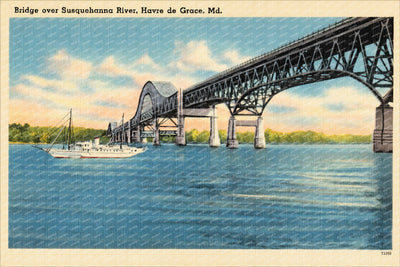 Bridge over Susquehanna River, Havre de Grace, MD — Vintage Maryland Postcard