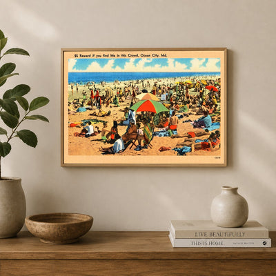 $5 Reward if you find me in this crowd, Ocean City, MD — Vintage Maryland Postcard