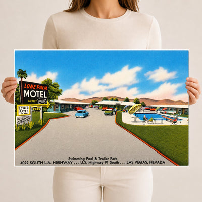 Las Vegas, NV: Lone Palm Motel, swimming pool & trailer park, 4022 South L.A. Highway... U.S. Highway 91 south... Las Vegas