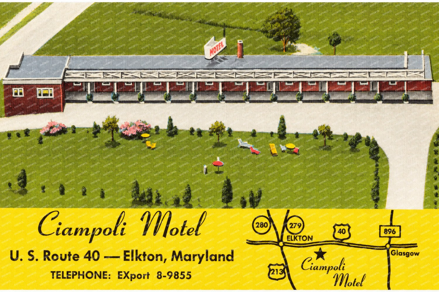 Ciampoli Motel, U. S. Route 40 -- Elkton, Maryland — Vintage Maryland Postcard