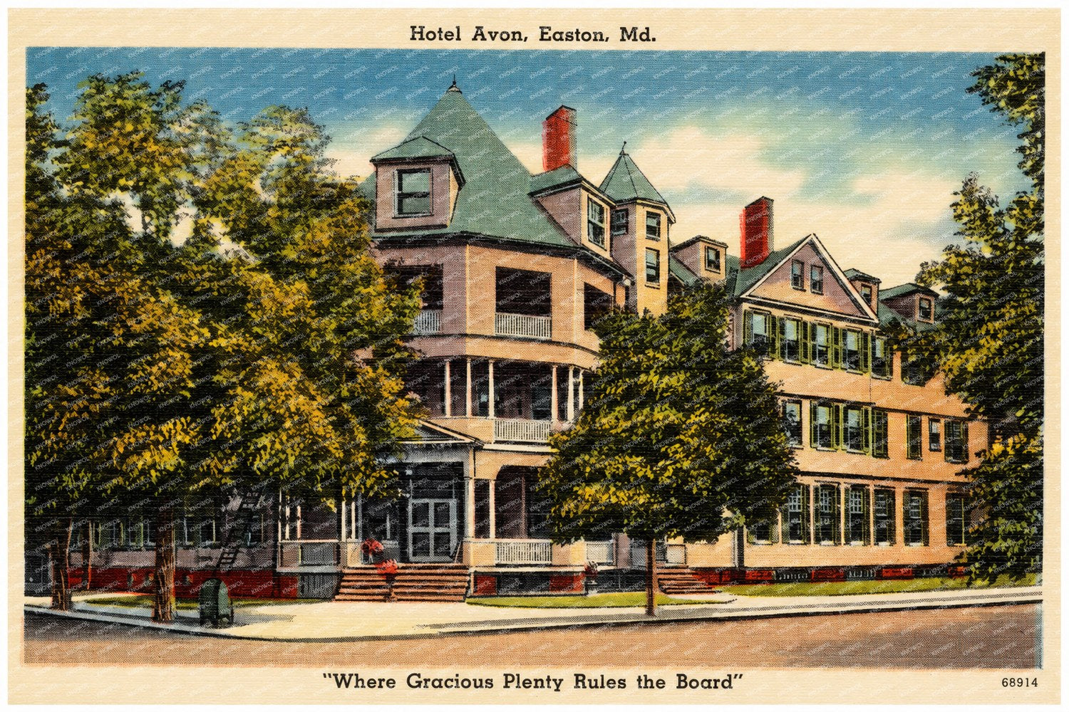 Hotel Avon, Easton, MD, "Where Gracious Plenty Rules the Board" — Vintage Maryland Postcard