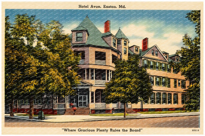 Hotel Avon, Easton, MD, "Where Gracious Plenty Rules the Board" — Vintage Maryland Postcard