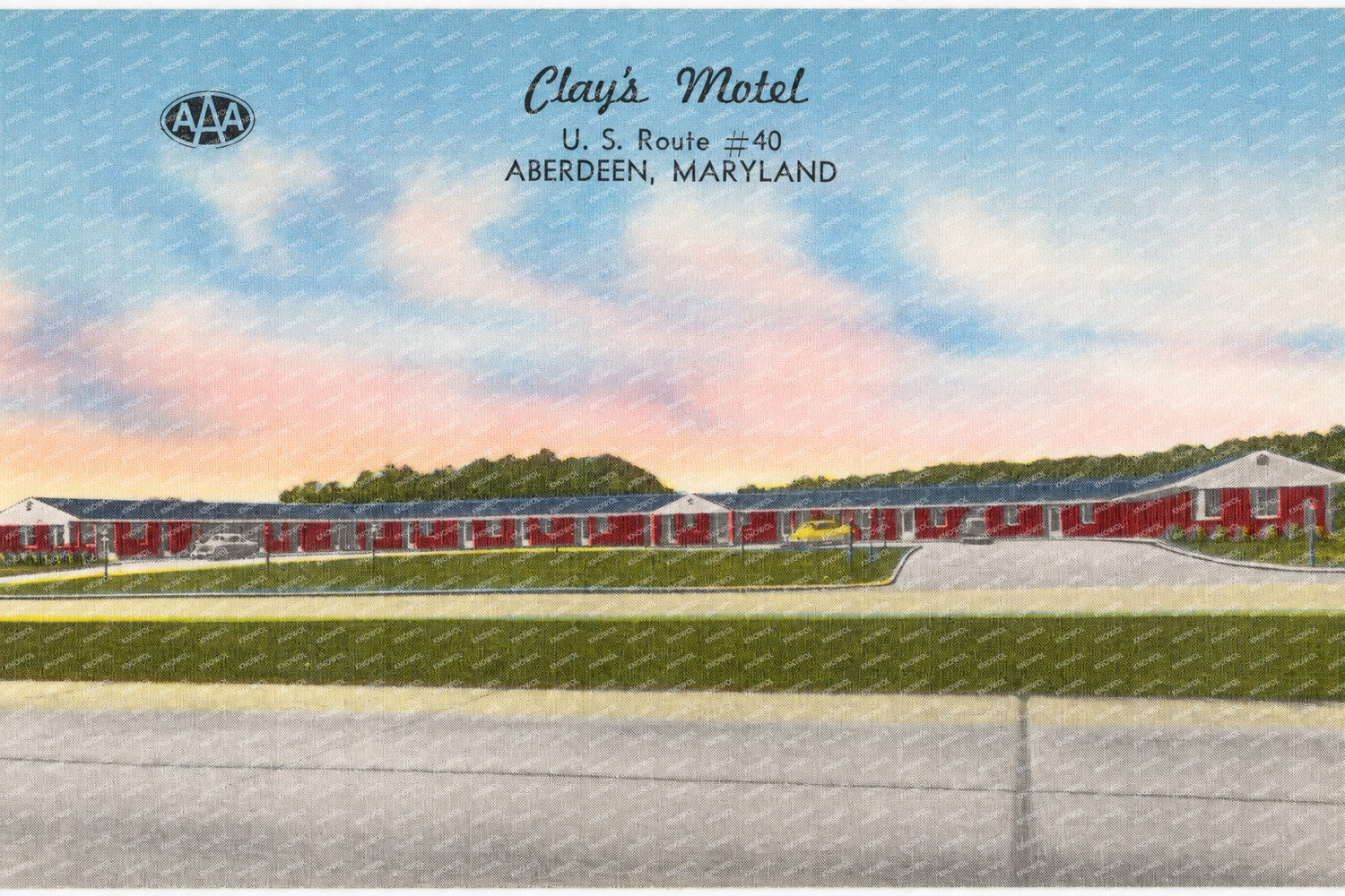 Clay's Motel, U. S. Route #40, Aberdeen, Maryland — Vintage Maryland Postcard
