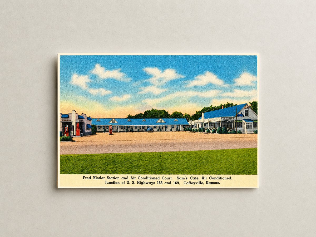 Coffeyville, KS: Fred Kistler Station and Air Conditioned Court, Sam's Cafe, Junction of U. S. Highways 166 and 169
