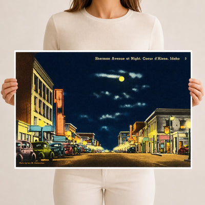 Coeur d'Alene, ID: Sherman Avenue at night