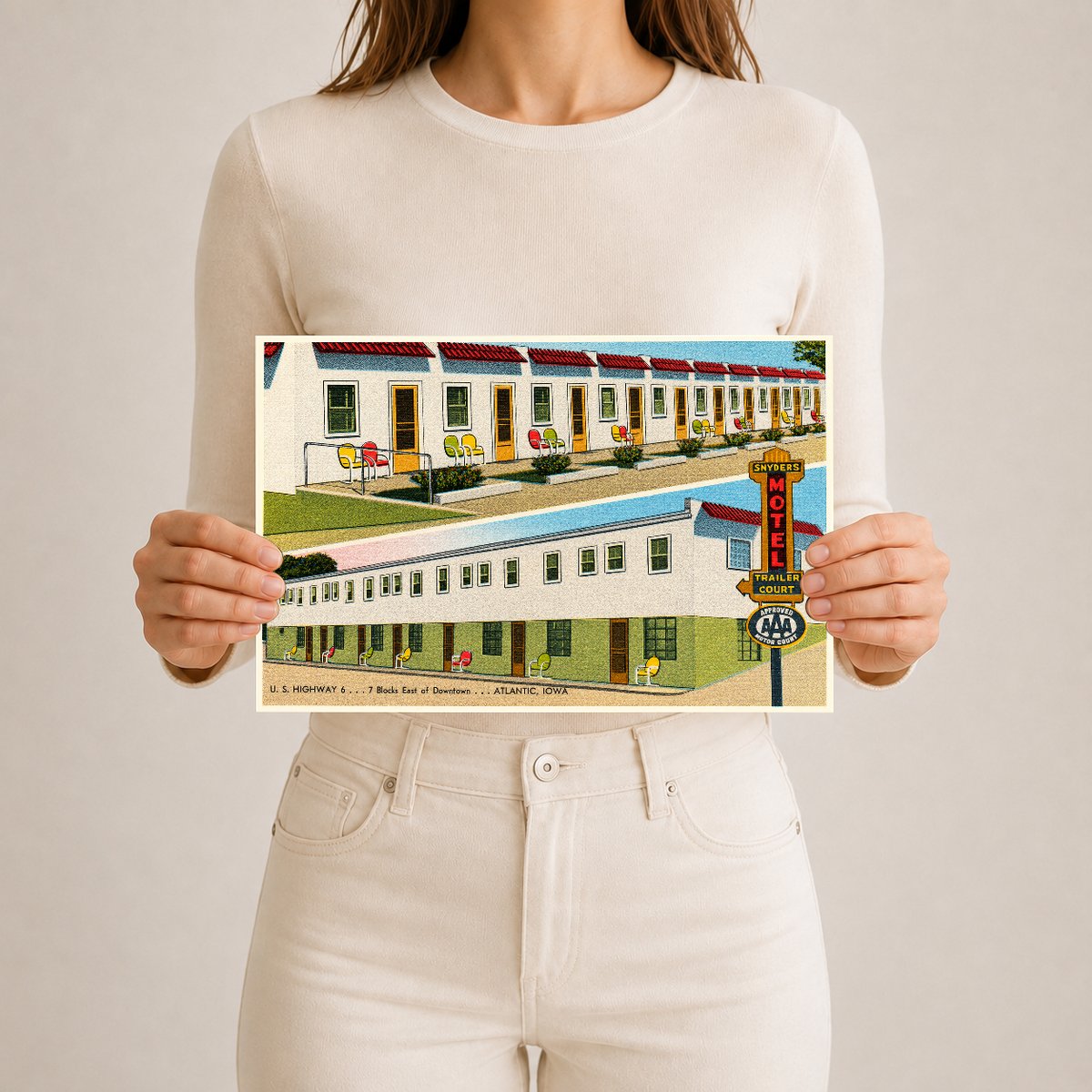 Atlantic, IA: Snyder's Motel, U. S. Highway 6... 7 blocks east of downtown... Atlantic