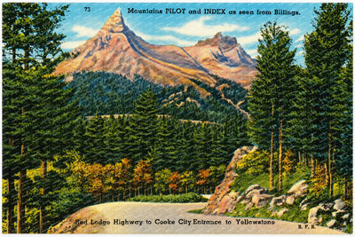 Yellowstone National Park, WY: Mountains Pilot and Index as seen from Billings. Red Lodge Highway to Cooke City entrance to Yellowstone
