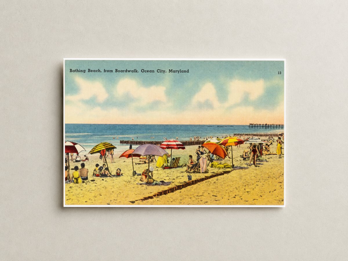 Bathing Beach, from boardwalk, Ocean City, Maryland — Vintage Maryland Postcard