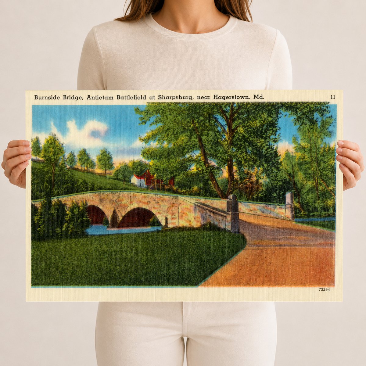 Burnside Bridge, Antietam Battlefield at Sharpsburg, near Hagerstown, MD — Vintage Maryland Postcard