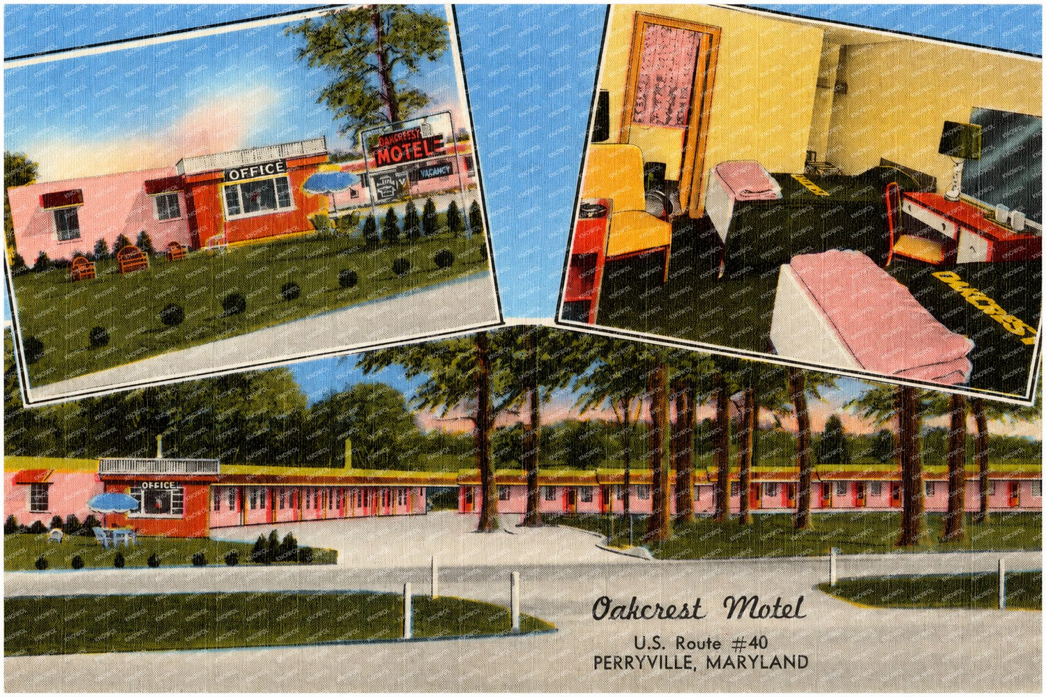 Oakcrest Motel, U.S. Route #40, Perryville, Maryland — Vintage Maryland Postcard