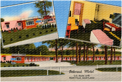 Oakcrest Motel, U.S. Route #40, Perryville, Maryland — Vintage Maryland Postcard