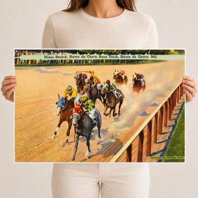 Home stretch, Havre de Grace Race Track, Havre de Grace, MD — Vintage Maryland Postcard
