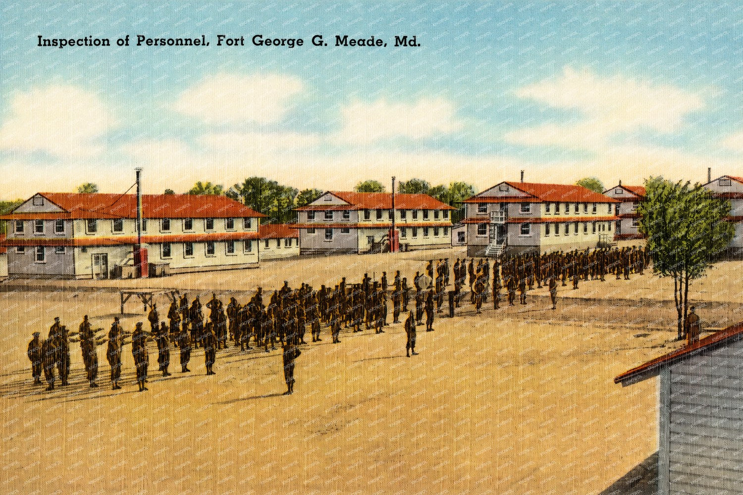 Inspection of personnel, Fort George G. Meade, MD — Vintage Maryland Postcard