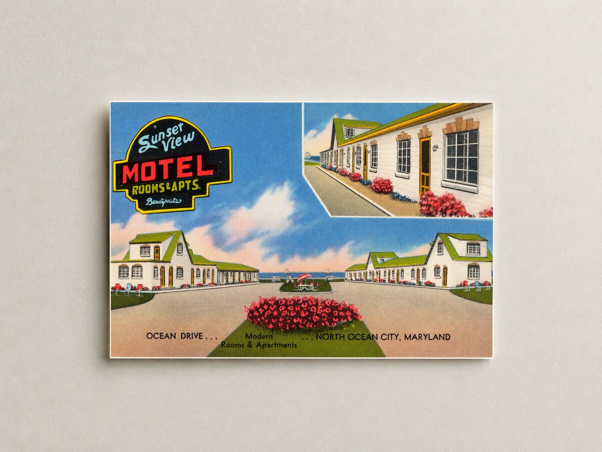 Sunset View Motel, Ocean Drive... modern rooms & apartments... North Ocean City, Maryland — Vintage Maryland Postcard