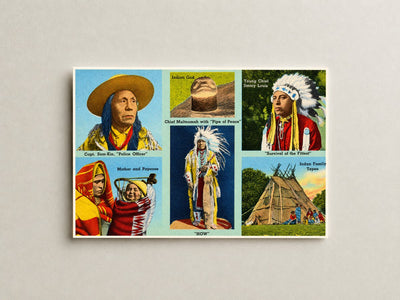Portland, OR: Capt. Som-Kim, "Police Officer". Indian God. Young Chief Jimmy Louis, "Survival of the fittest". Mother and Papoose. Chief Multnomah with "Pipe of Peace", "How". Indian family tepee