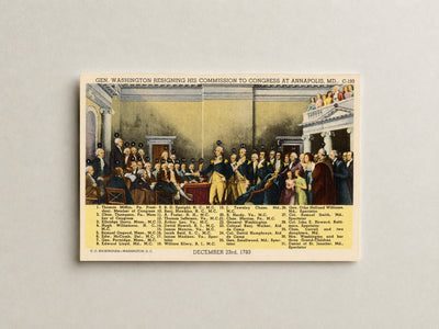 Gen. Washington resigning his commission to congress at Annapolis, M. D., December 23rd, 1783 — Vintage Maryland Postcard