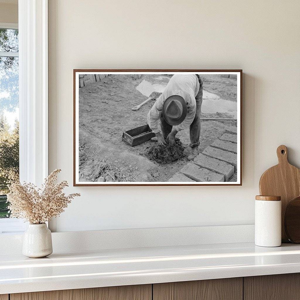 Adobe Brick - Making in Chamisal New Mexico July 1940 - Available at KNOWOL