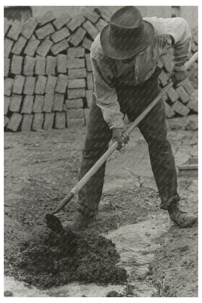 Adobe Brick Mixture in Chamisal New Mexico 1940 - Available at KNOWOL