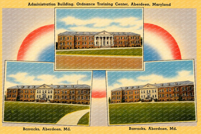 Administrative building, Ordnance Training Center, Aberdeen, Maryland — Vintage Maryland Postcard