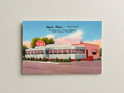 Ayers Diner -- "Shore's Finest", U. S. Route 13 -- Ocean Highway, North Salisbury, Maryland — Vintage Maryland Postcard