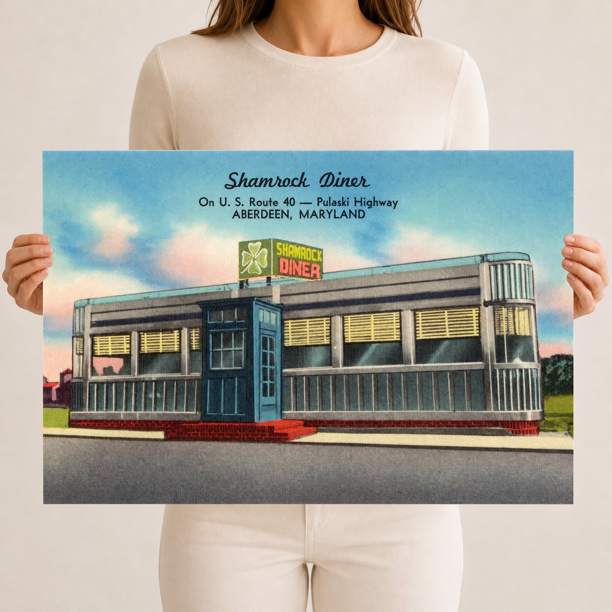 Shamrock Diner, on U. S. Route 40 -- Pulaski Highway, Aberdeen, Maryland — Vintage Maryland Postcard
