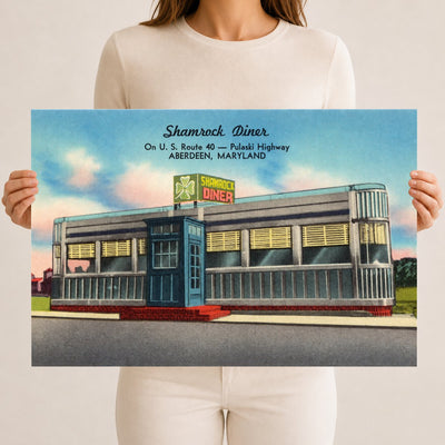Shamrock Diner, on U. S. Route 40 -- Pulaski Highway, Aberdeen, Maryland — Vintage Maryland Postcard