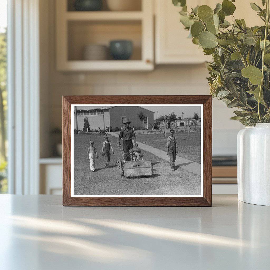 Agua Fria Migratory Labor Camp Worker Mowing Grass 1940 - Available at KNOWOL