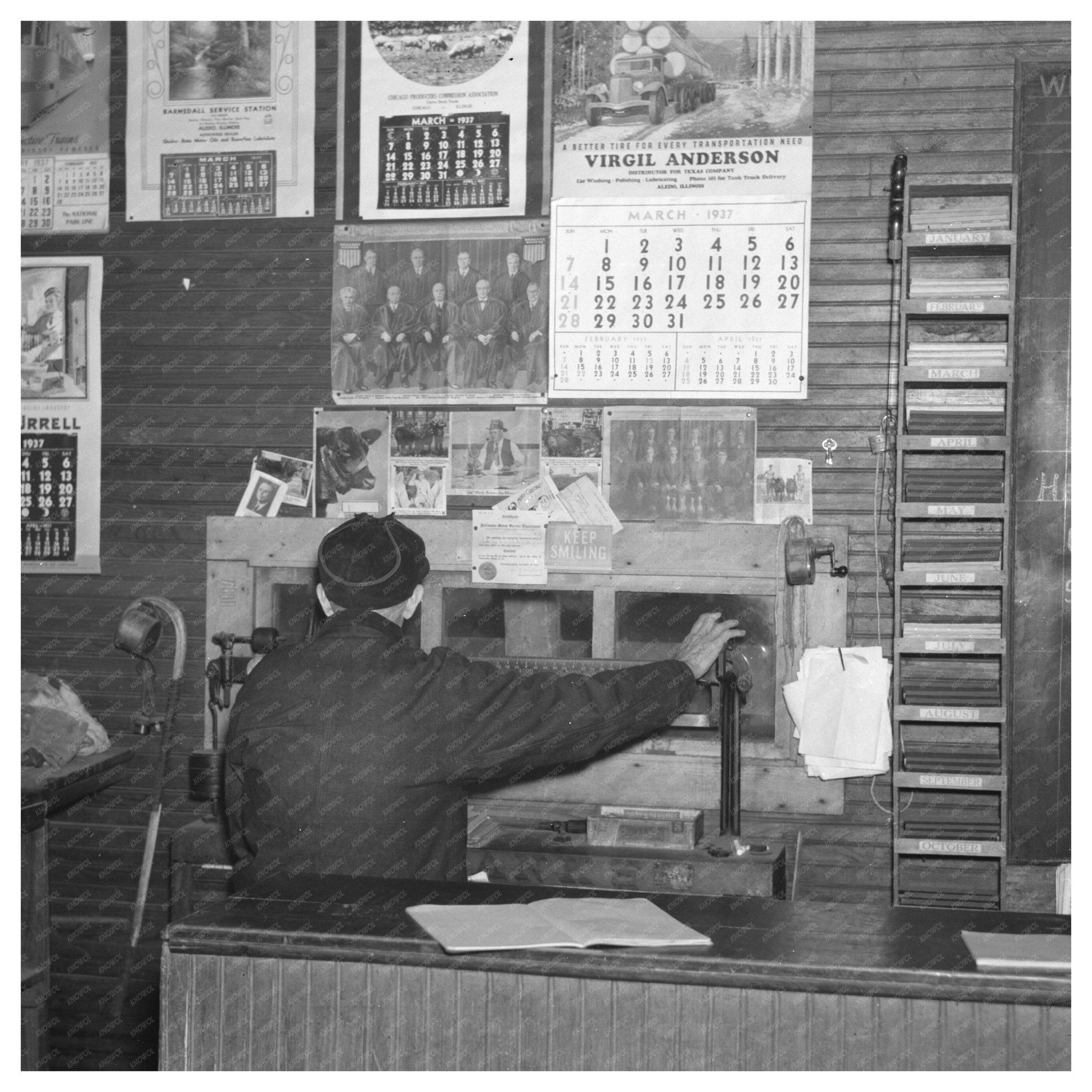 Aledo Illinois Stockyards Weighing Room March 1937 - Available at KNOWOL