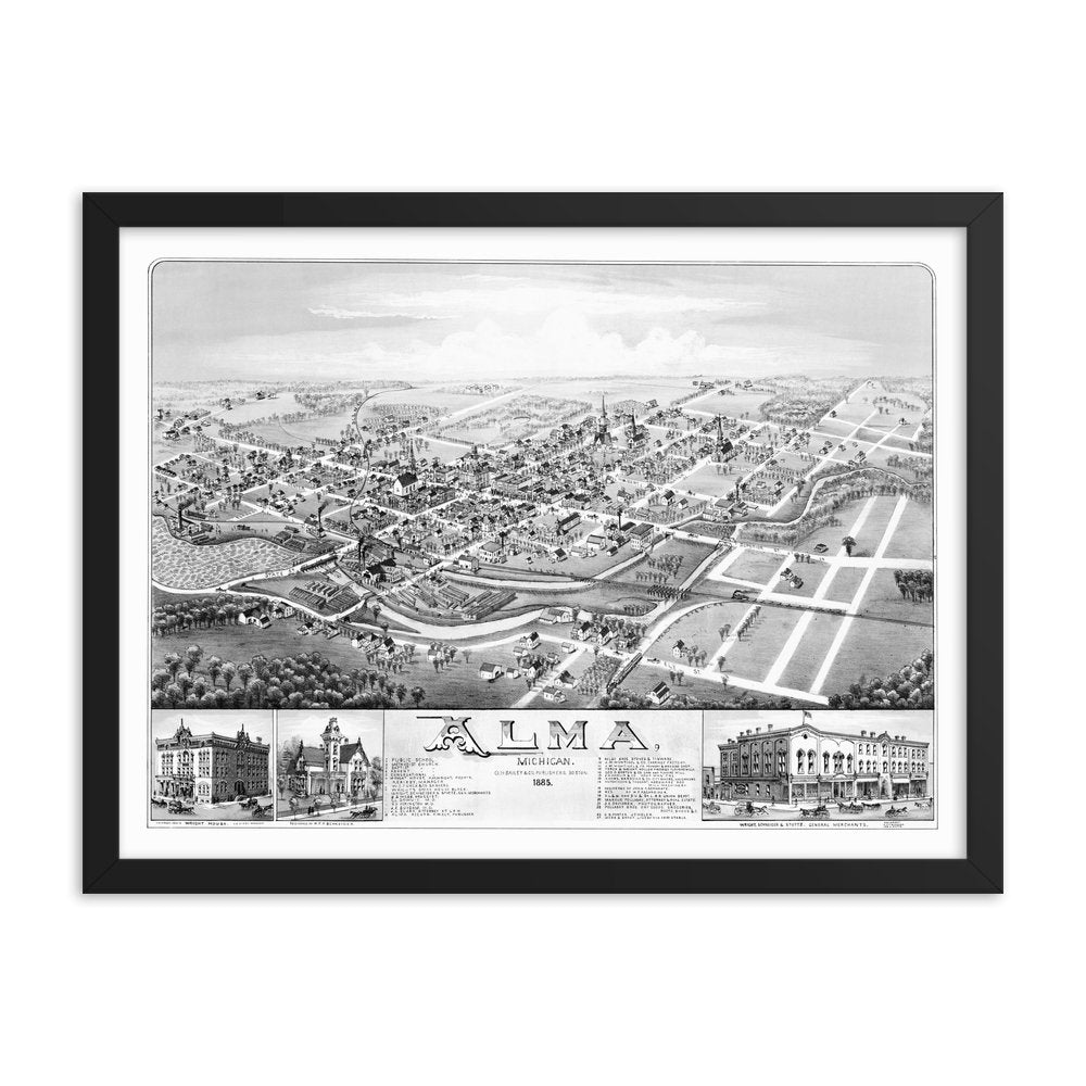 Alma, Michigan 1885 Framed Map - Available at KNOWOL