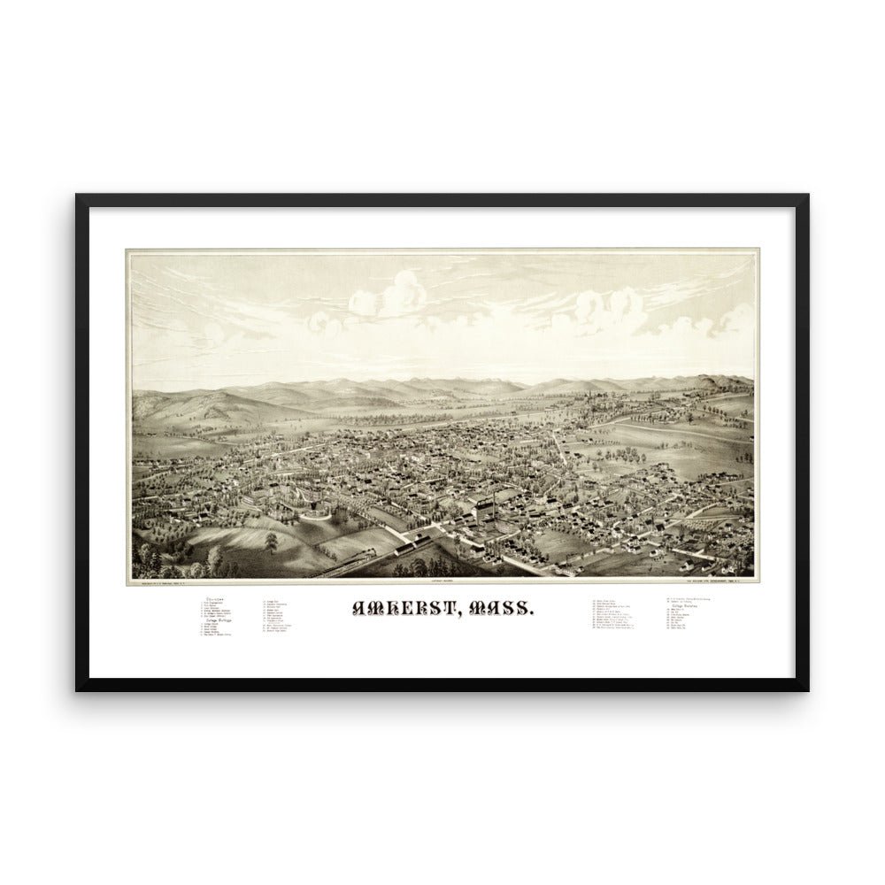 Amherst, Massachusetts 1886 Framed Historic Map - Available at KNOWOL