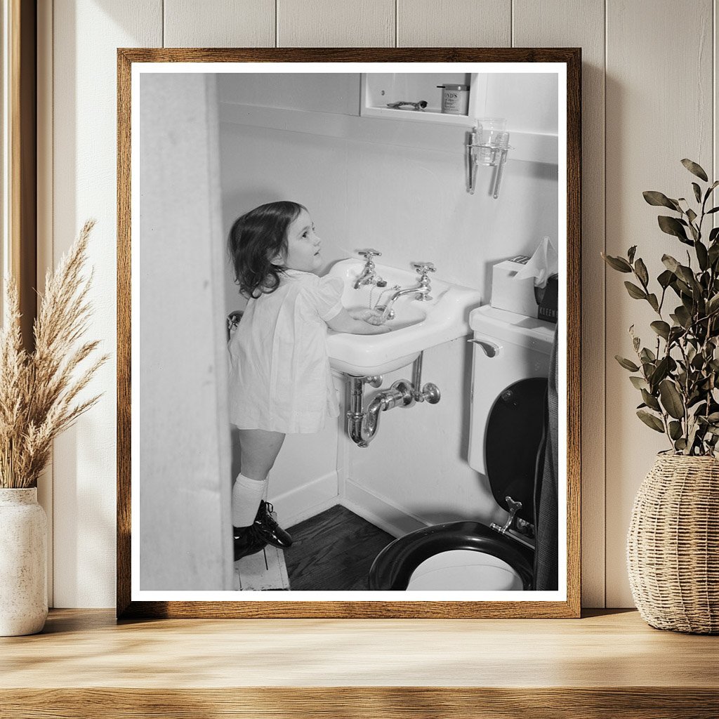 Ann Heath Washing Hands in Bantam Housing Unit 1942 - Available at KNOWOL