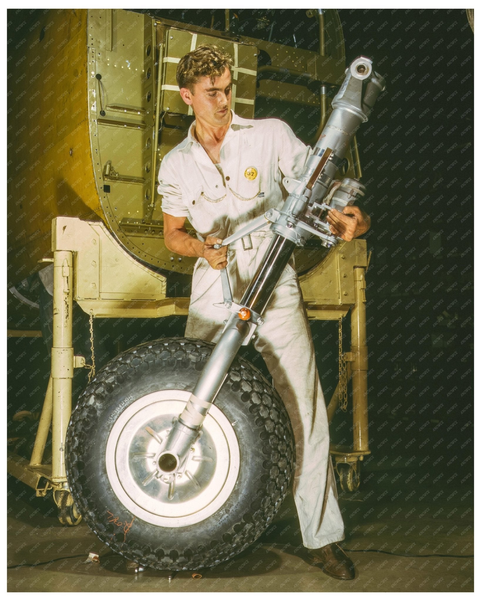 B - 25 Bomber Nose Wheel and Landing Gear Assembly October 1942 Inglewood California - Available at KNOWOL