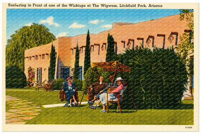 Litchfield Park, AZ: Sunlazing in front of one of the wickiups at The Wigwam