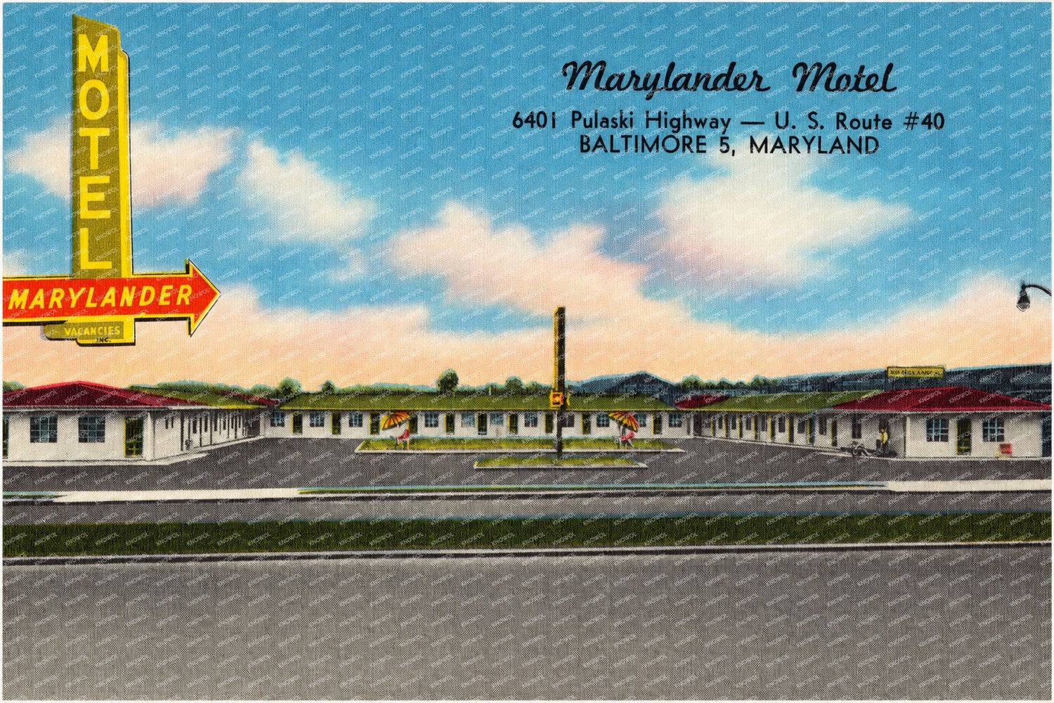 Marylander Motel, 6401 Pulansky Highway -- U. S. Route #40, Baltimore 5, Maryland — Vintage Maryland Postcard