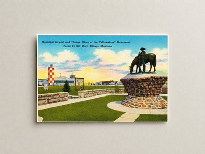 Billings, MT: Municipal Airport and "Range of the Yellowstone" Monument, posed by Bill Hart