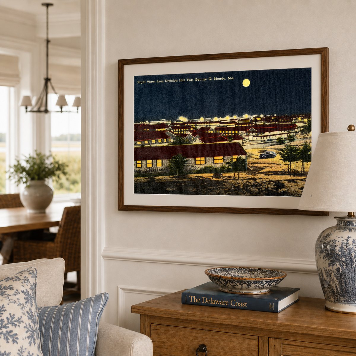 Night view, from Division Hill, Fort George G. Meade, MD — Vintage Maryland Postcard