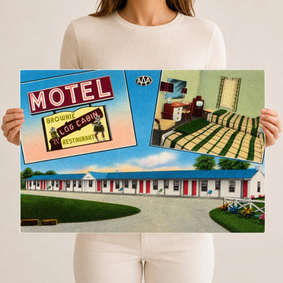 Brownie Motel & Restaurant, located 3 miles north of Bel Air on U. S. Rt. #1 in Maryland's picturesque Harford County — Vintage Maryland Postcard