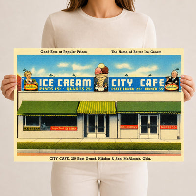 McAlester, OK: Good eats at popular prices, the home of better ice cream, City Café, 209 East Grand, Hibdon & Son